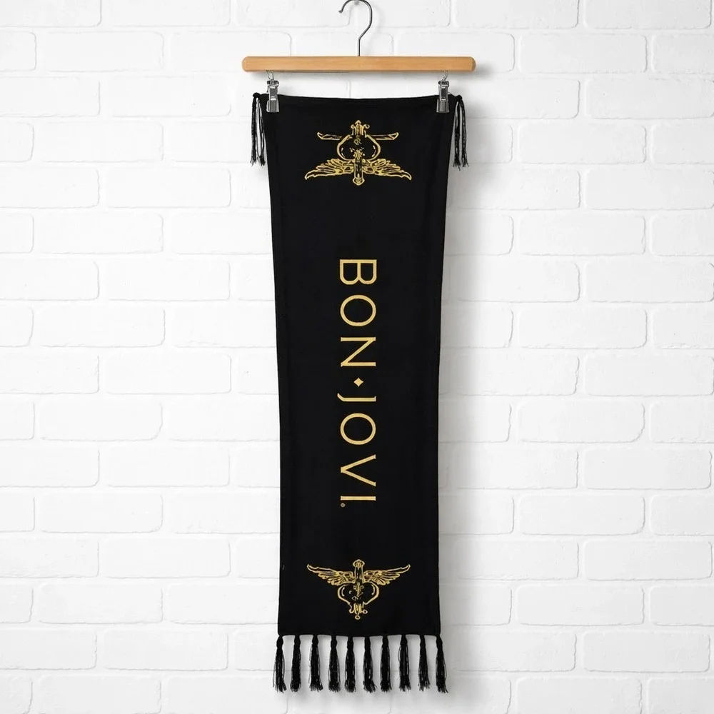Bon Jovi Gold And Black Reversible Tassel One Size 2011 tour Knit Acrylic Scarf